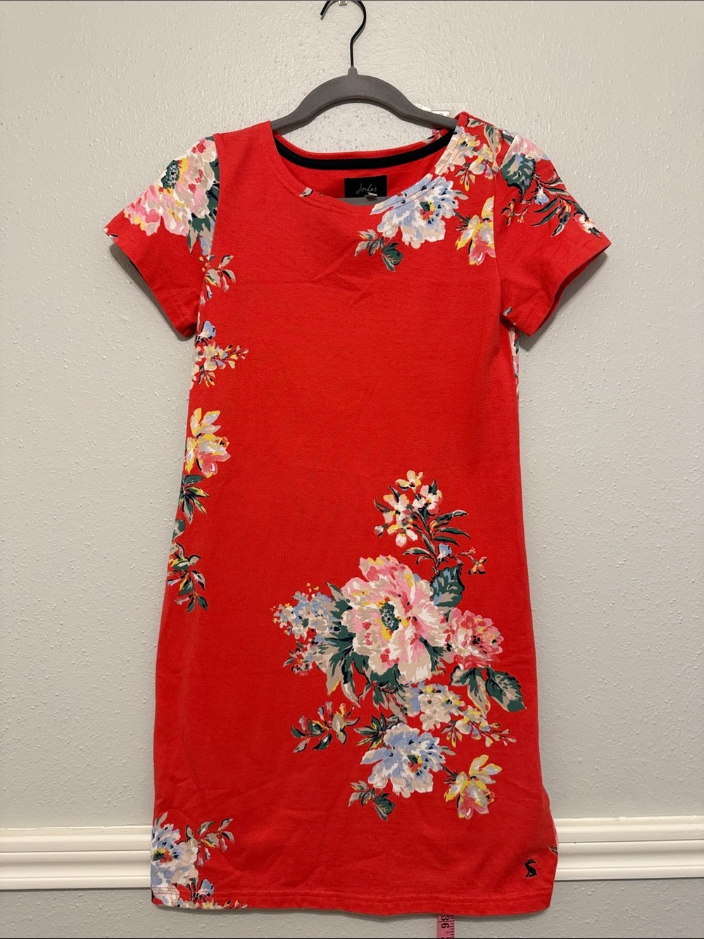 Joules Floral “Riviera” Cotton Jersey Shift Dress in Coral